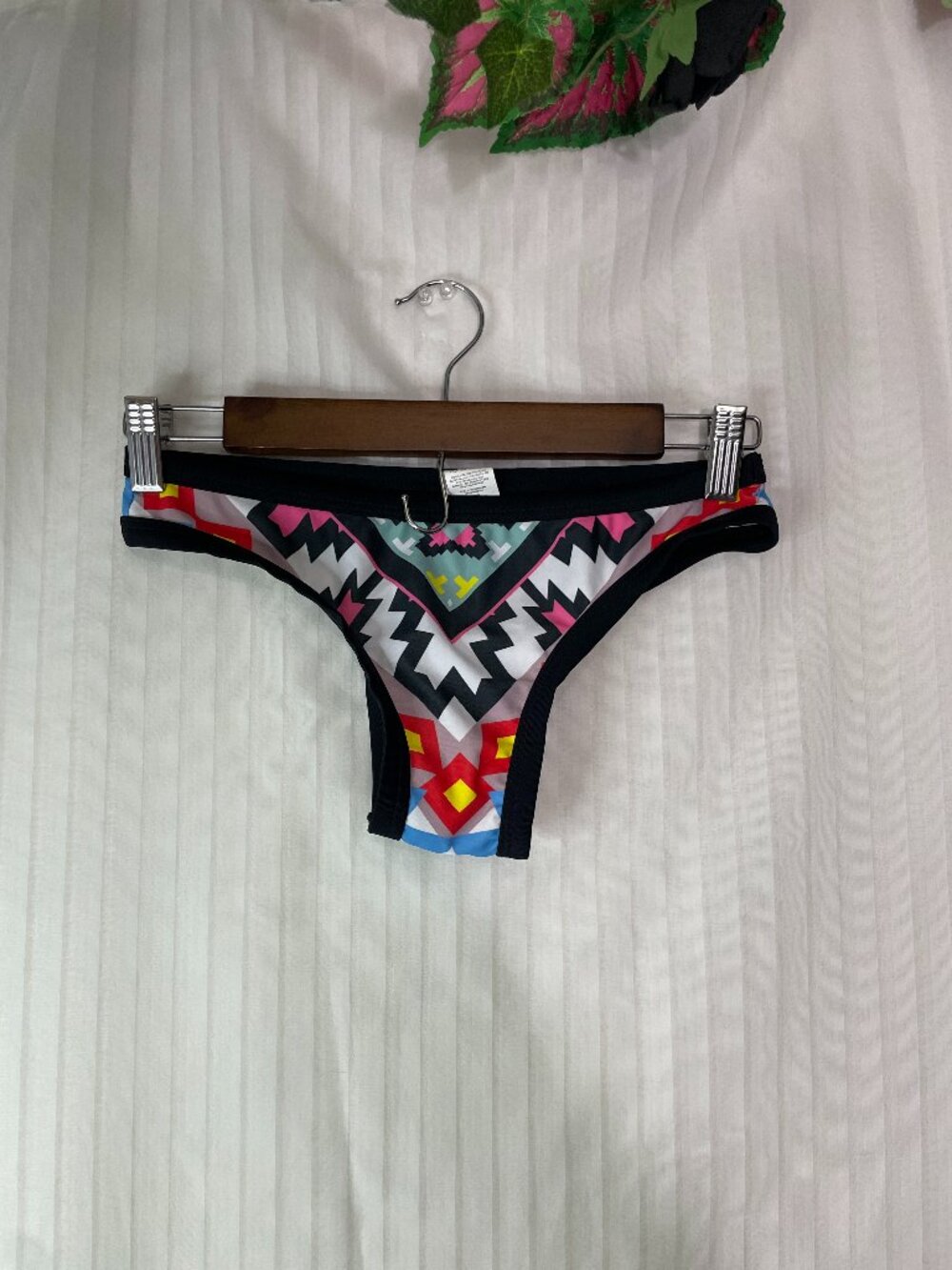 Women's Bikini Bottom Size Small Multicolor Geometric Tribal Print Swim Bottom